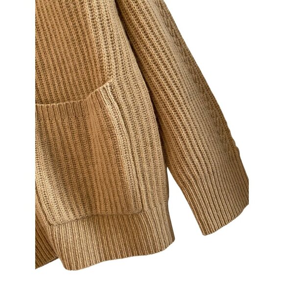 Lucchese 100% Cashmere Fisherman Rib Cardigan size M Camel Tan NWT - Picture 3 of 9